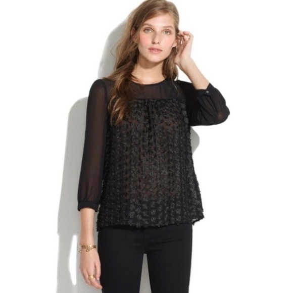Madewell floral fringe sheer black peasant blouse top size small - Picture 1 of 8